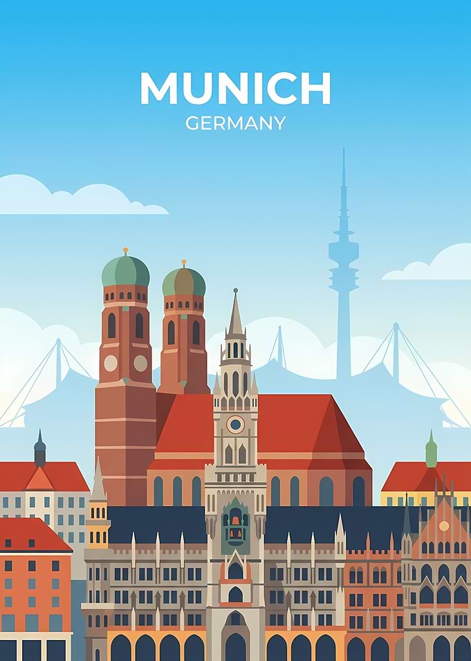Munich Skyline with Famous Landmarks