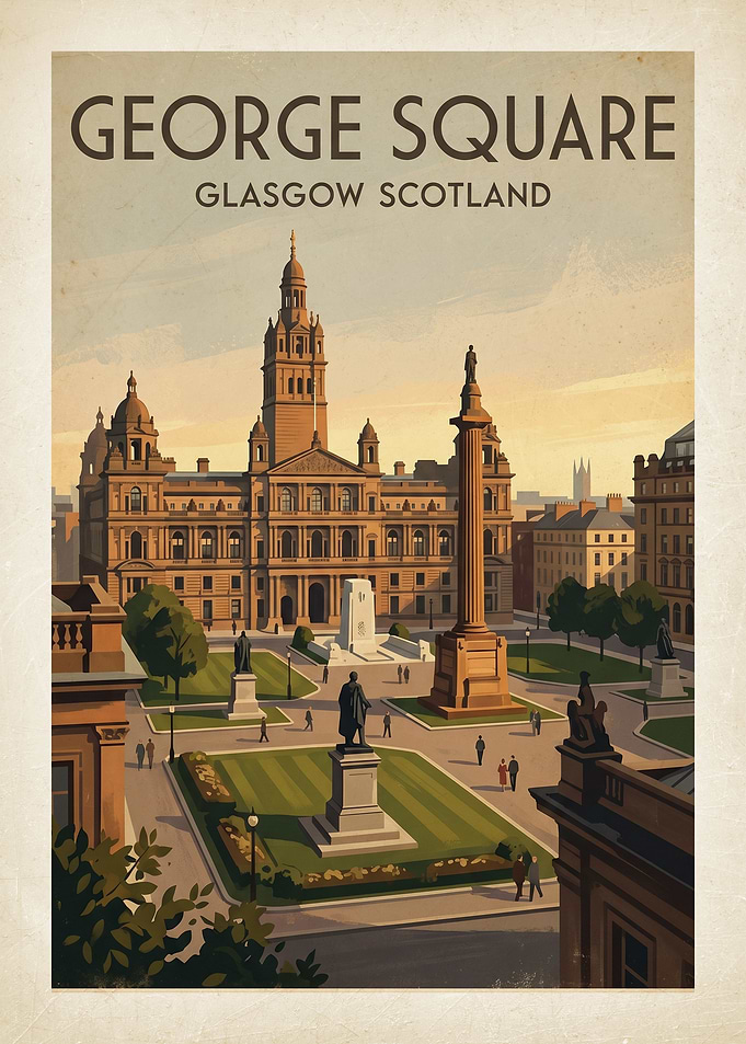 George Square Glasgow Vintage Poster