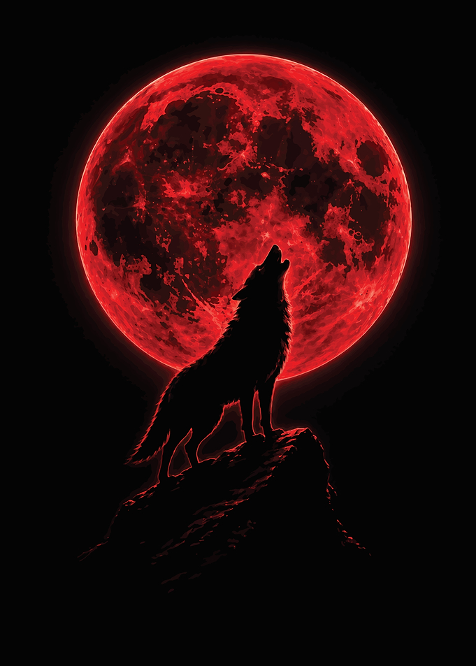 Wolf howling at a red moon