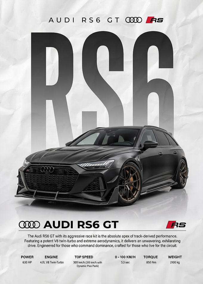 black Audi RS6 GT car Poster