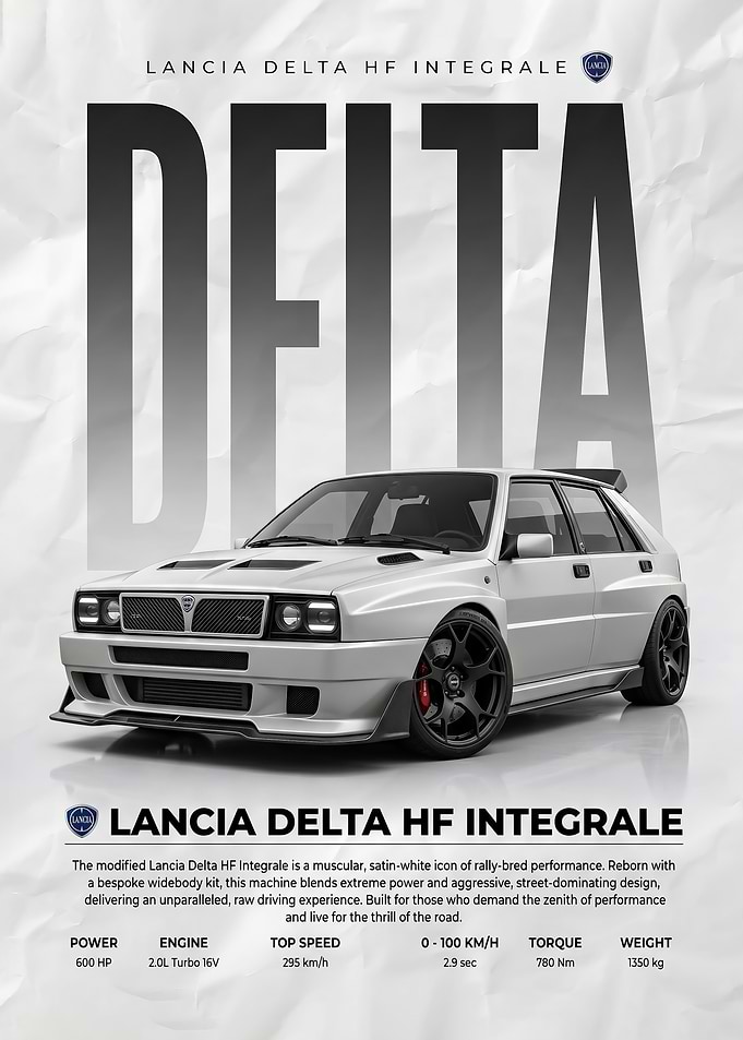 white race Lancia Delta HF Integrale Poster