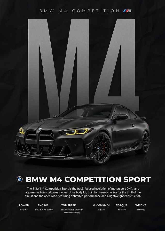 black BMW M4 Competition Sport Poster