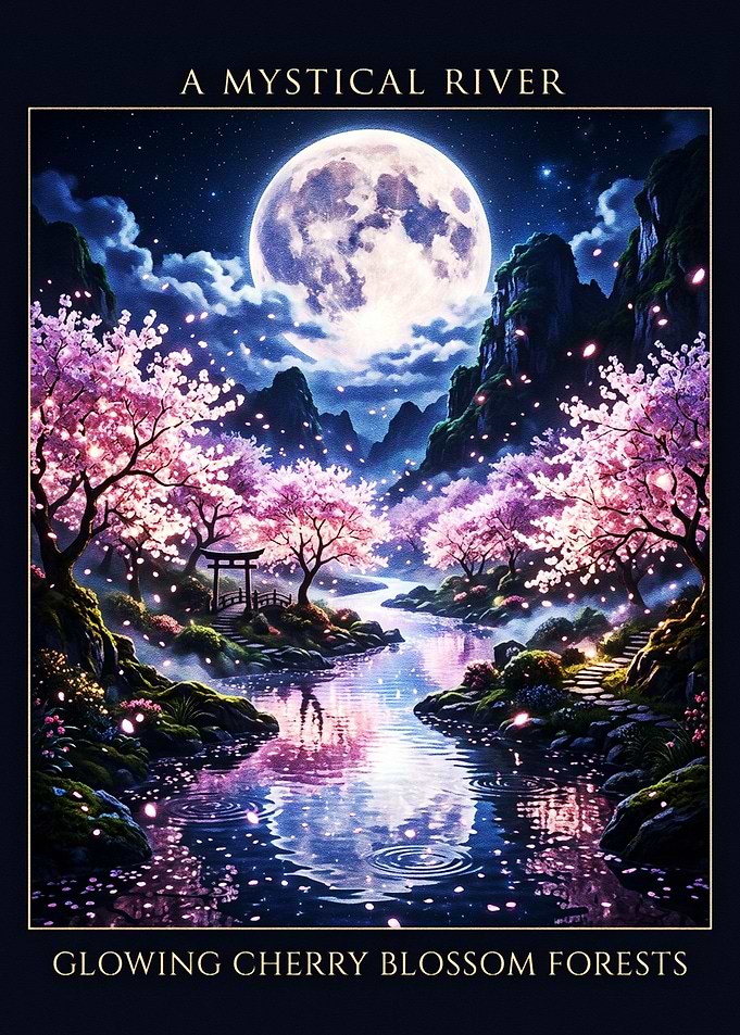 Mystical River with Cherry Blossoms