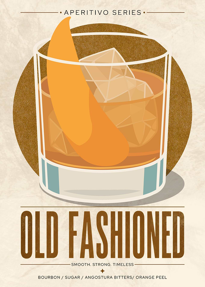 Old Fashioned Aperitivo Poster – Vintage Minimalist Whiskey Wall Art