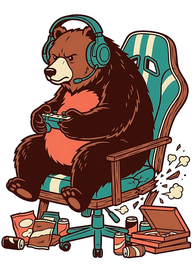 Gamer Bear Playing Video Games