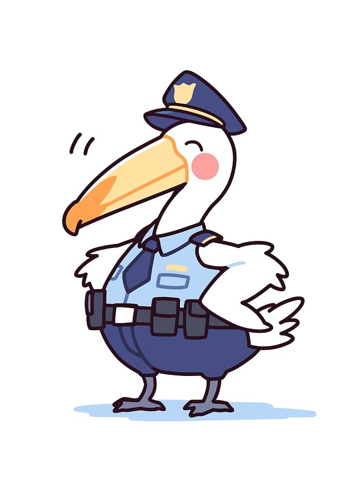 Cute Cartoon Pelican Police Officer