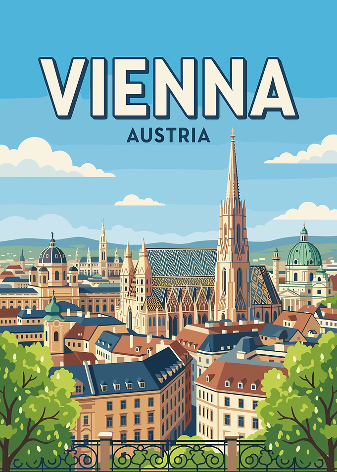 Vienna Austria Cityscape Vintage Poster