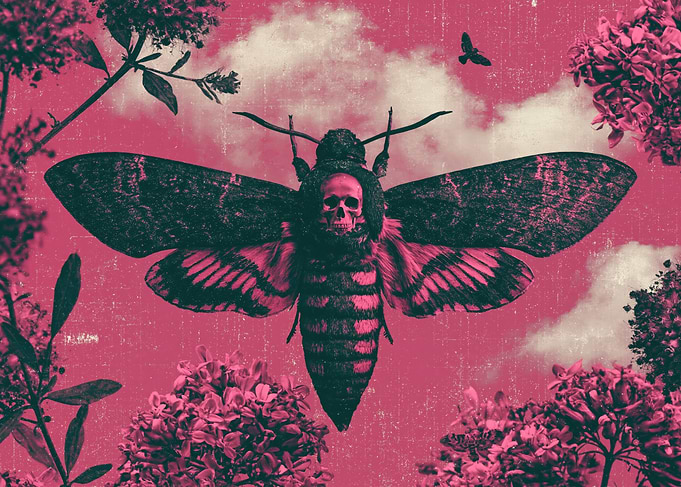 Death's-head Hawkmoth with Skull