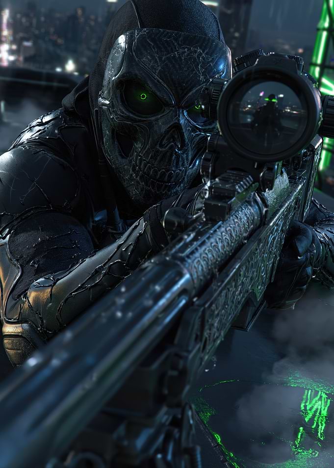 Skull Masked Sniper Aiming Rifle