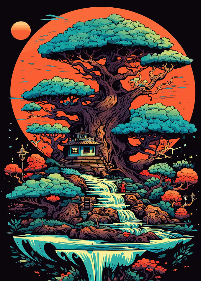 Enchanted Bonsai Waterfall Temple