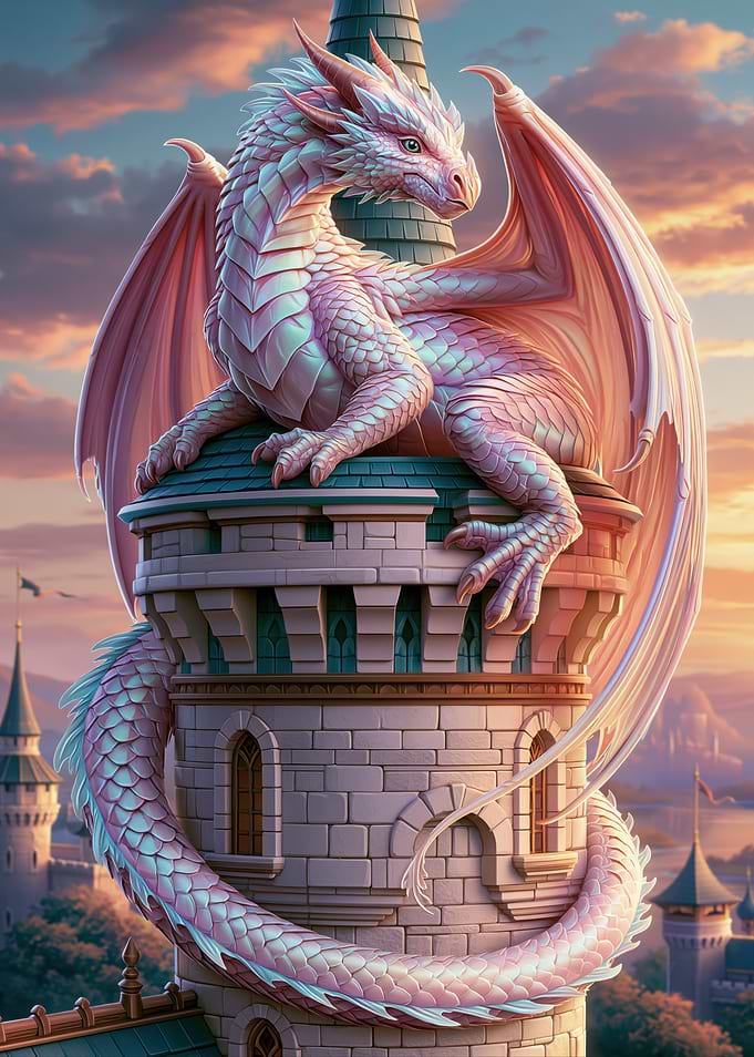 Pink Dragon on Castle Tower