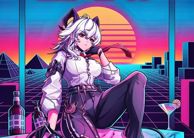 Wuthering Waves Zani - Retro Anime Demon Girl with Sunset