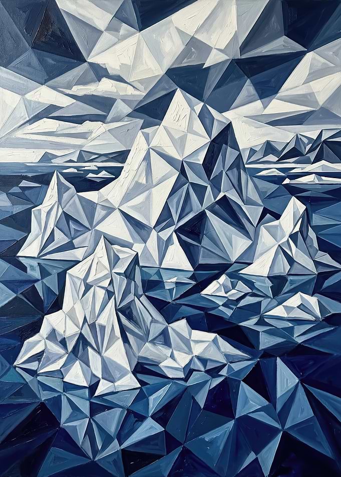Geometric Icebergs in Blue Water
