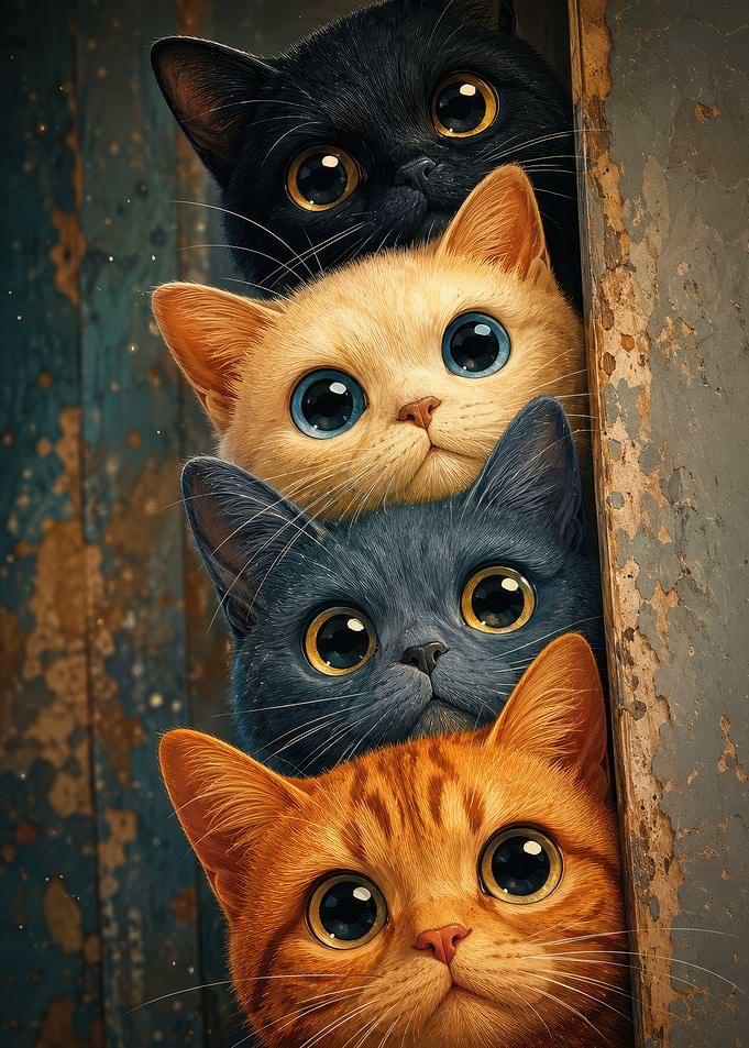 Four Cute Cats Peeking Out