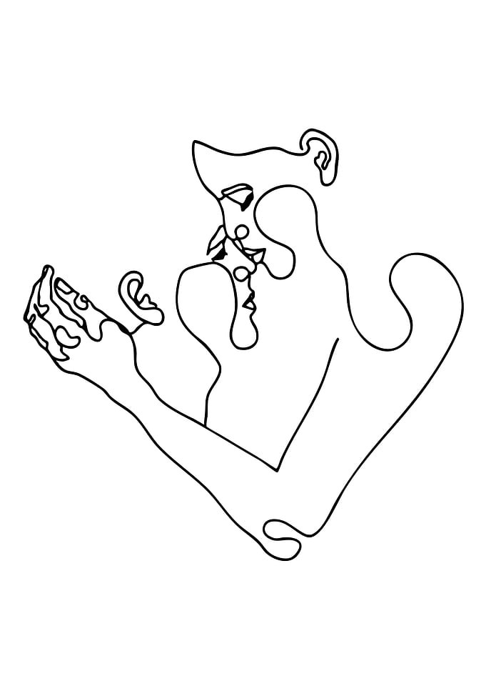 Abstract Couple Kissing Line Art
