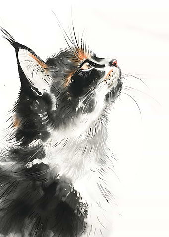Watercolor Painting of a Cat Looking Up