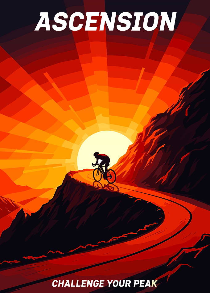 Cyclist Ascending Mountain at Sunset