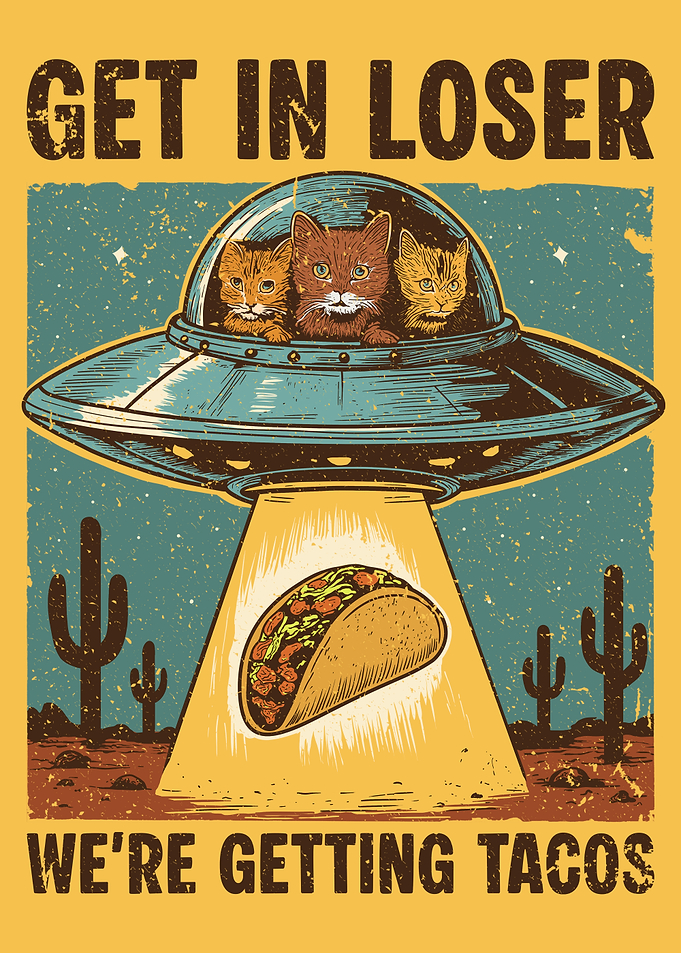Cats in UFO Abducting Tacos