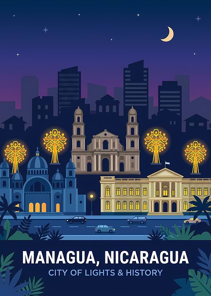 Managua, Nicaragua Cityscape at Night