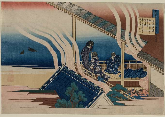 Ukiyo-e print of people on a balcony