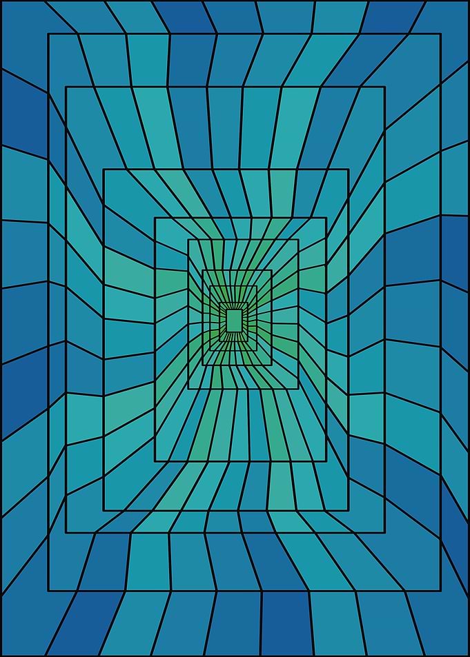 Abstract Geometric Tunnel of Blue and Green