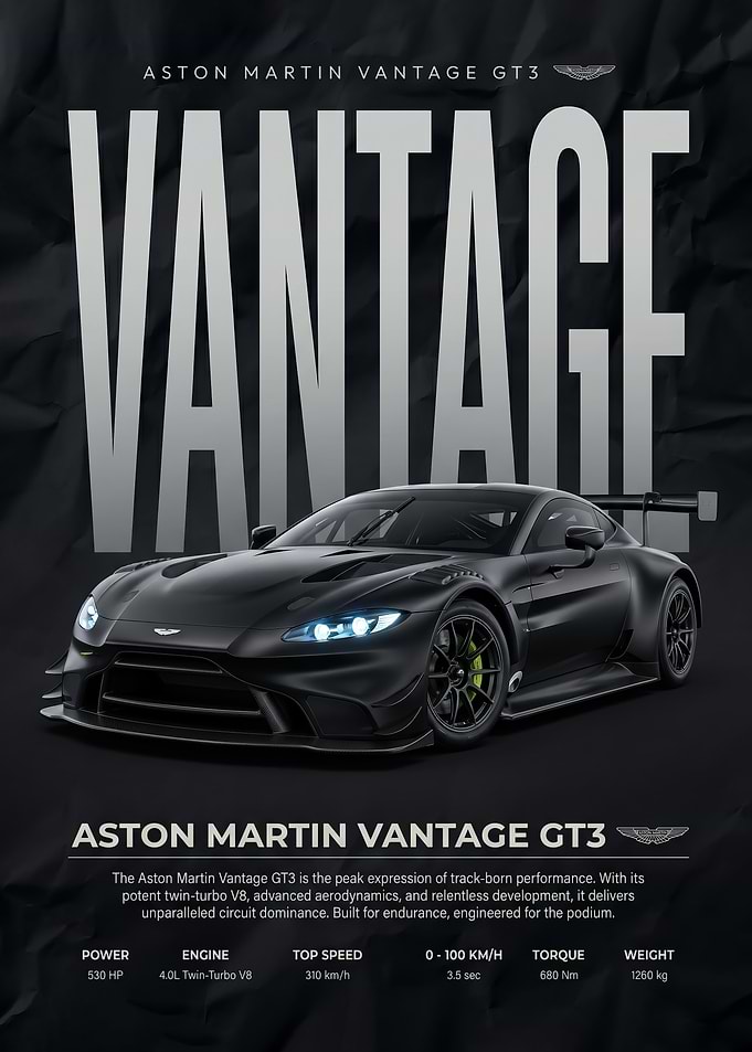 black racing Aston Martin Vantage GT3 Poster