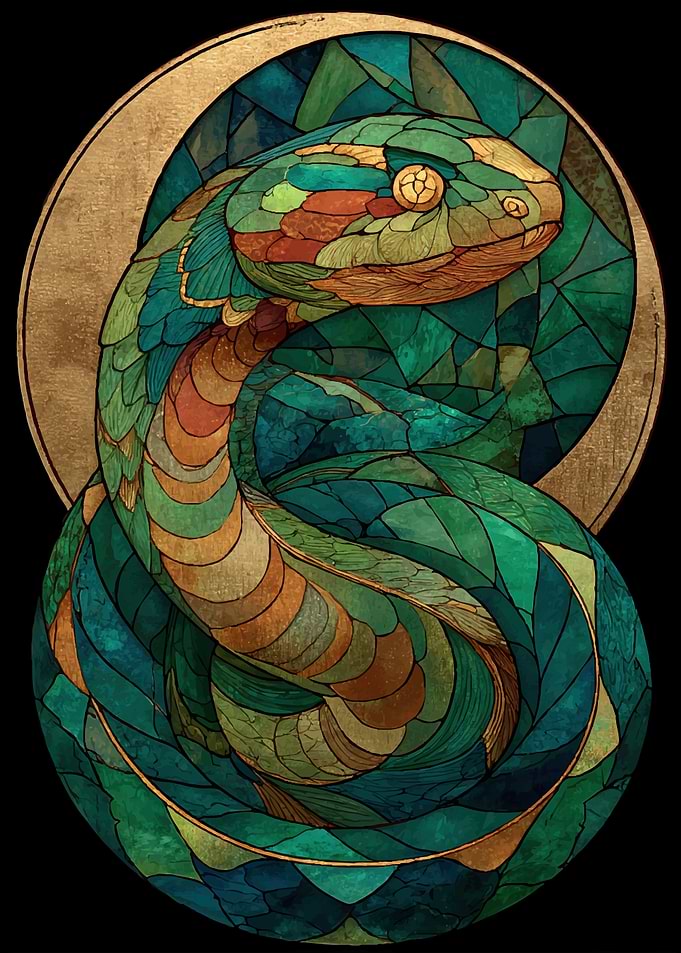 Stained Glass Serpent with Golden Halo