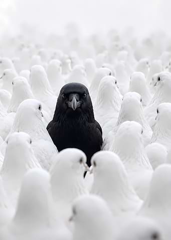 Black Crow Among White Pigeons
