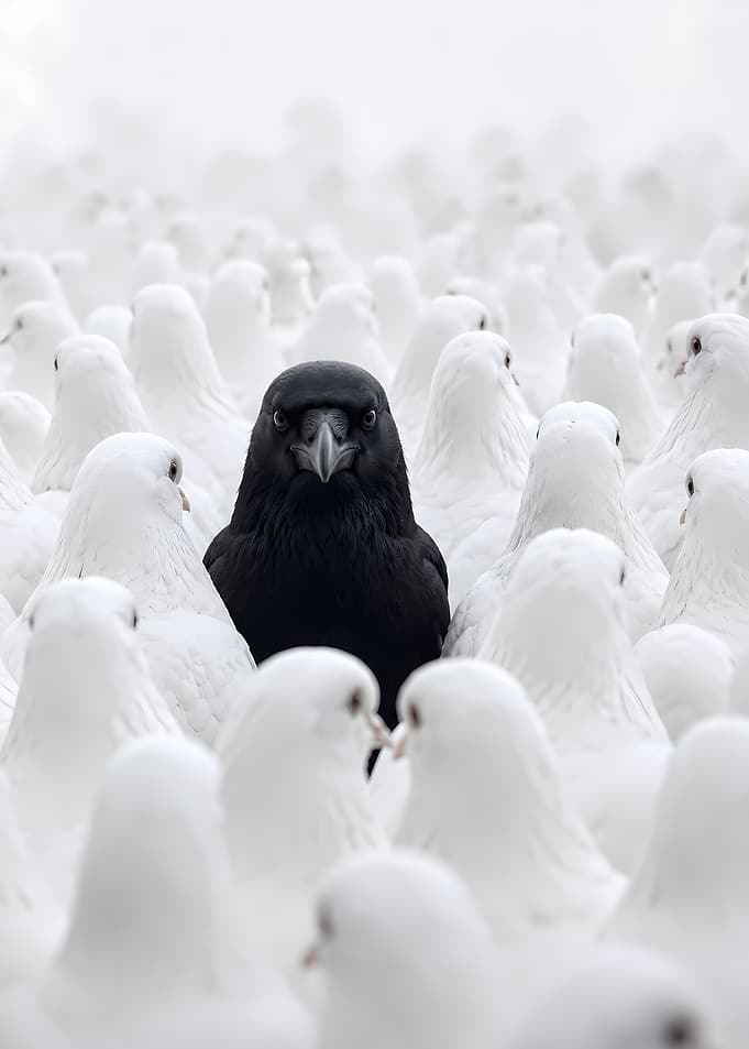 Black Crow Among White Pigeons