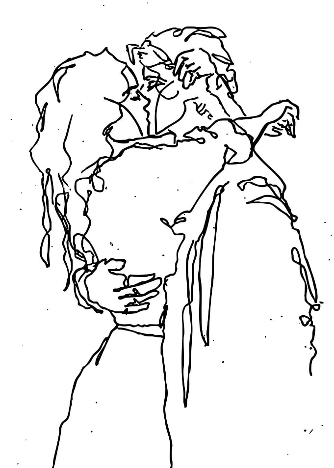 Couple Embracing in Line Art
