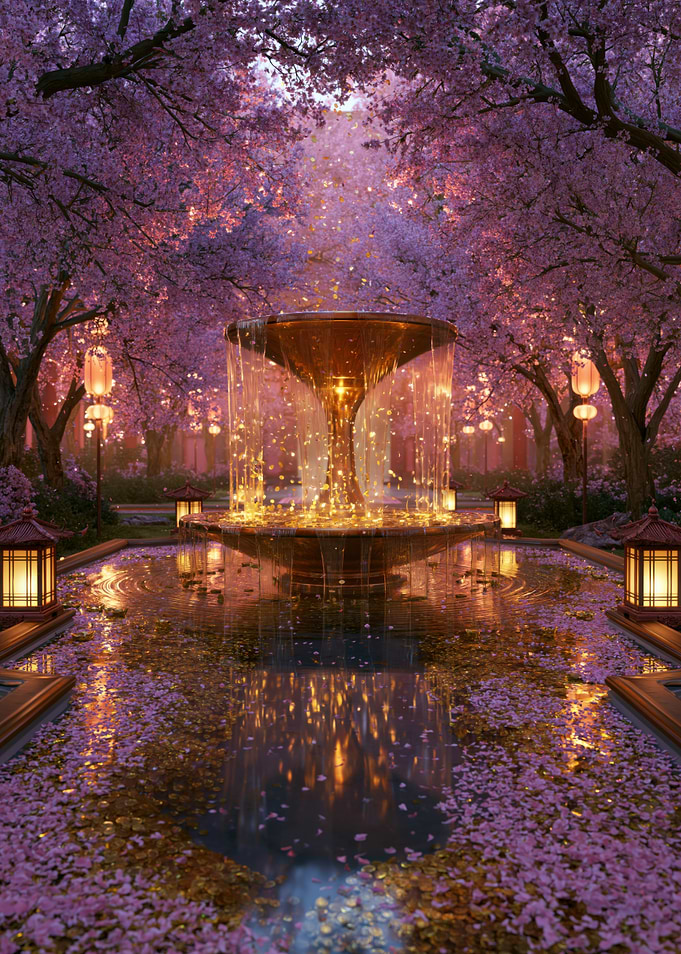 Enchanting Cherry Blossom Garden Fountain