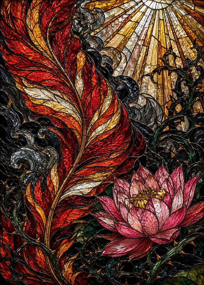 Stained Glass Feather and Lotus