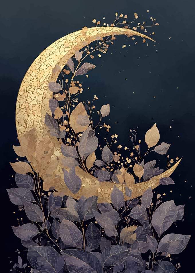 Crescent Moon with Floral Embellishments