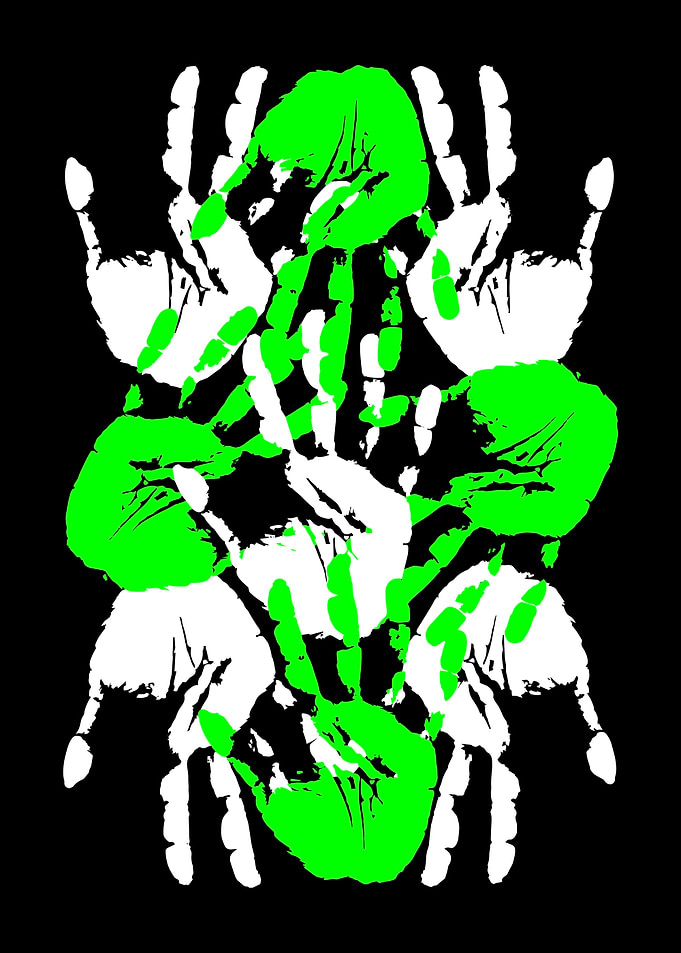 Green and White Handprints