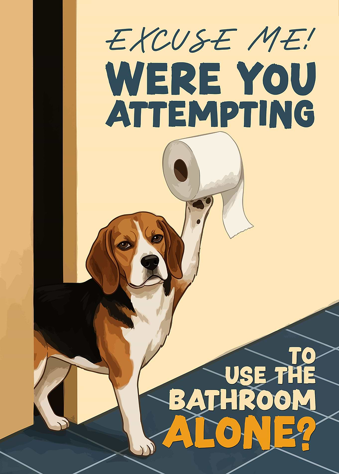 Dog holding toilet paper in bathroom