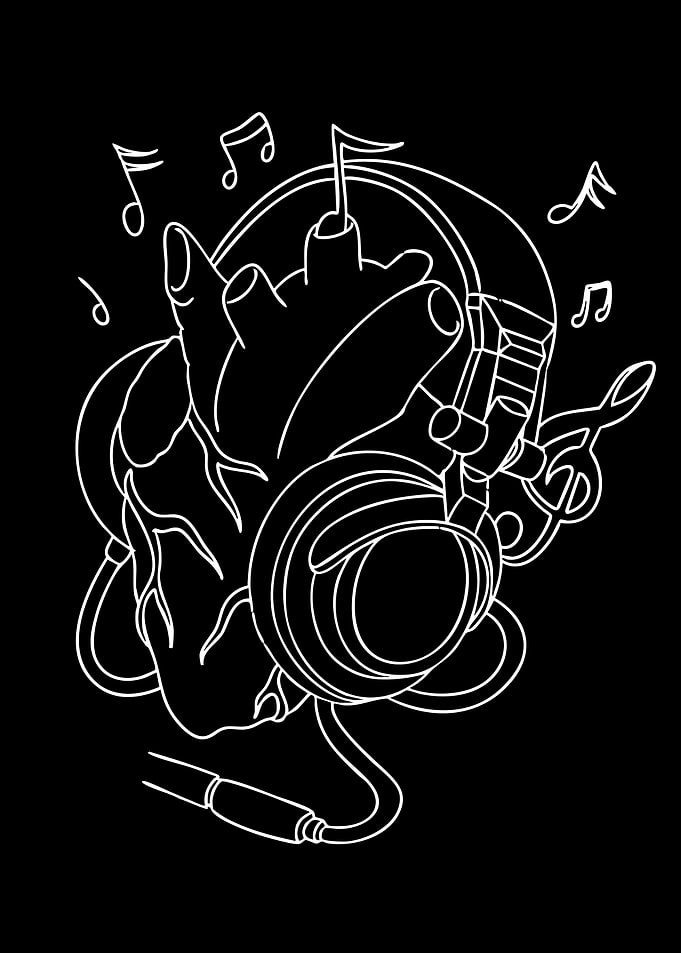 Heart with Headphones and Music Notes