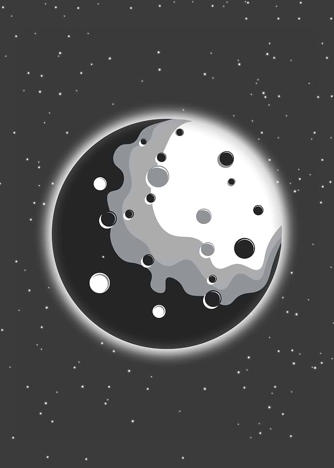 Stylized Moon in Starry Night Sky