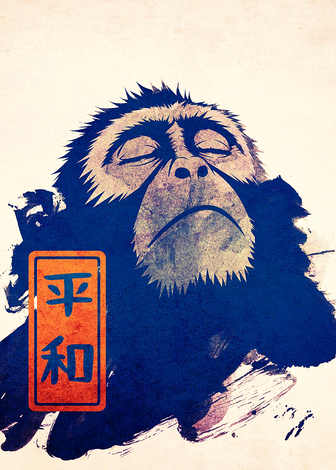Stoic Monkey with Japanese Peace Symbol