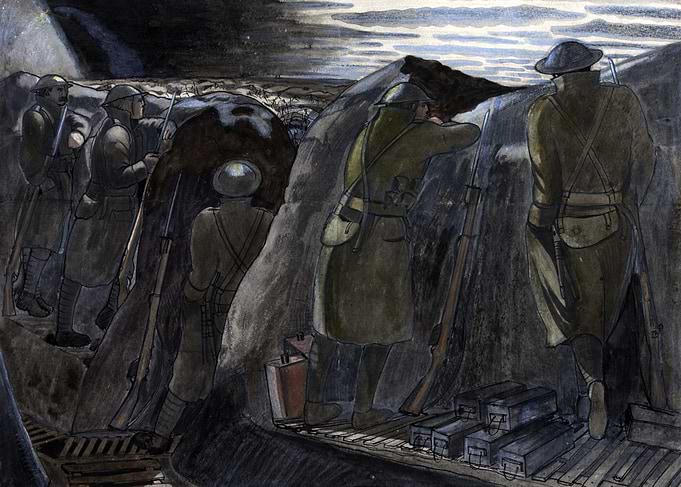 Stand to, Before Dawn by John Nash WW1 Trenches Historical Painting
