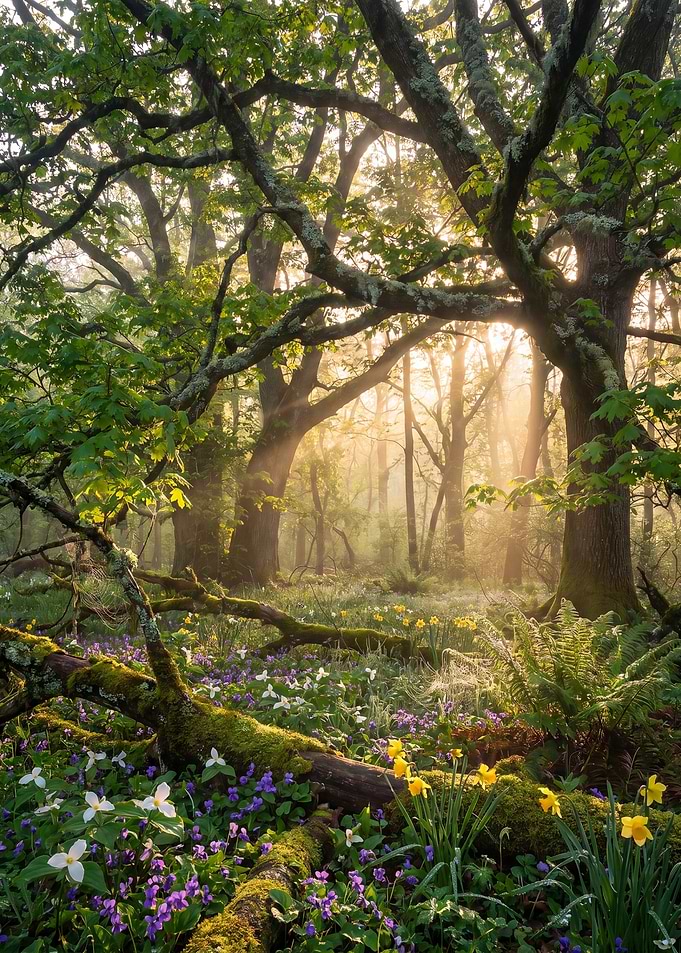 Enchanted Forest Floor with Sunbeams