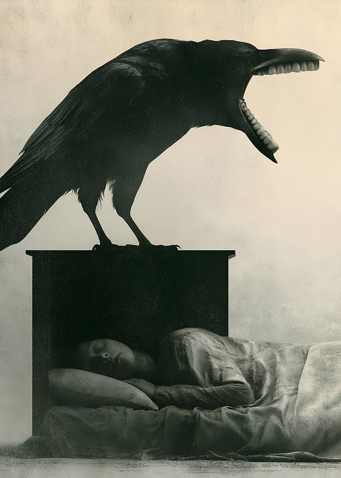 Nightmare Crow Over Sleeping Person
