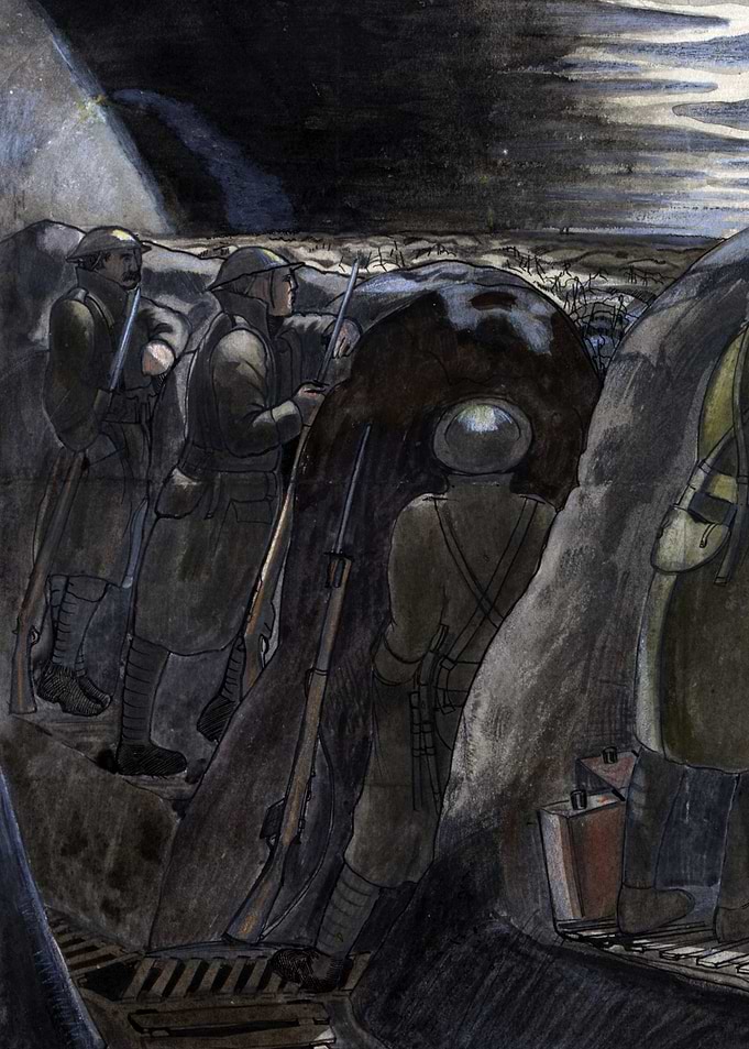 Stand to, Before Dawn by John Nash WW1 Trenches Historical Painting