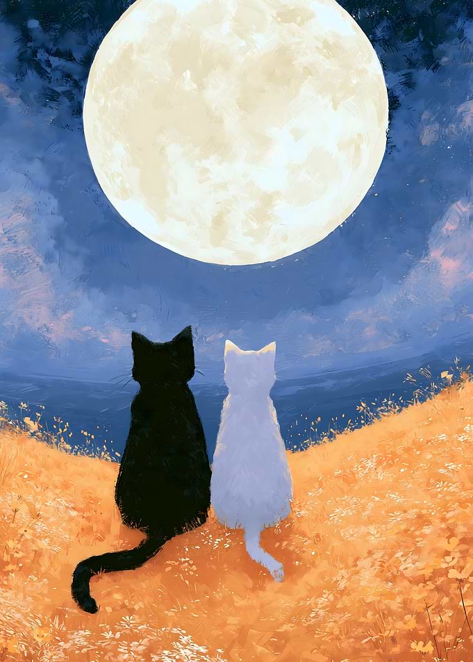 Two Cats Under the Full Moon