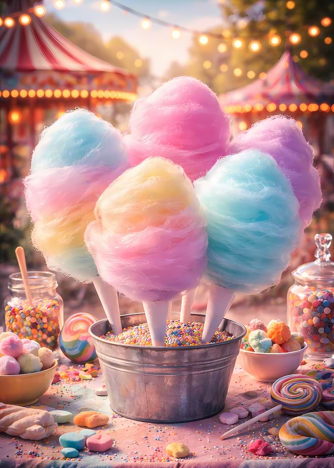 Colorful Cotton Candy at a Carnival