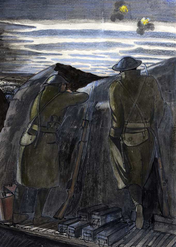 Stand to, Before Dawn by John Nash WW1 Trenches Historical Painting