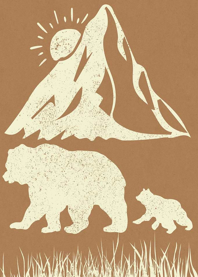 Bear Family in Mountain Landscape