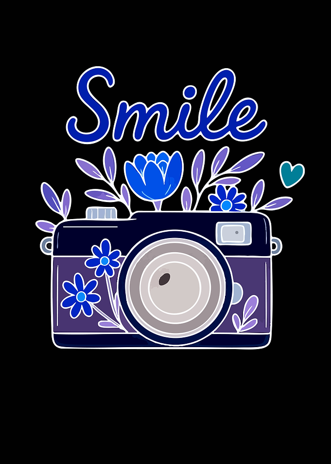 Camera with Floral Design and 'Smile'