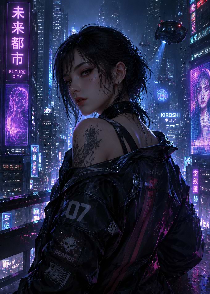 Cyberpunk Woman in Neon City