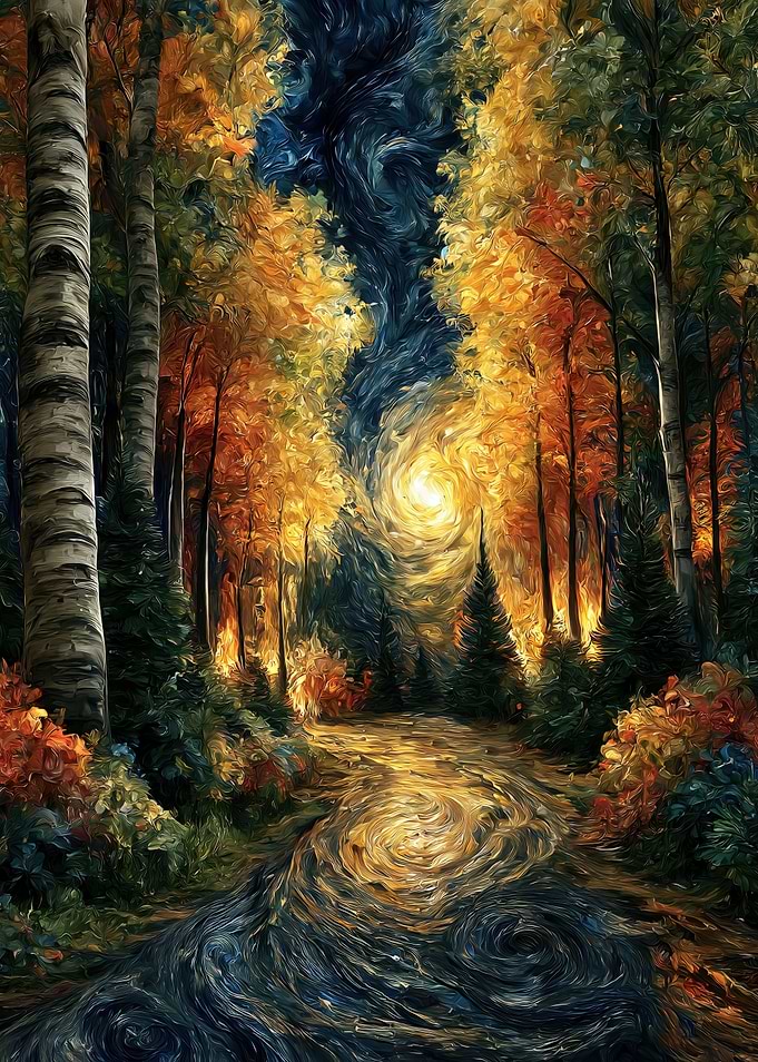 Enchanted Forest Path at Sunset