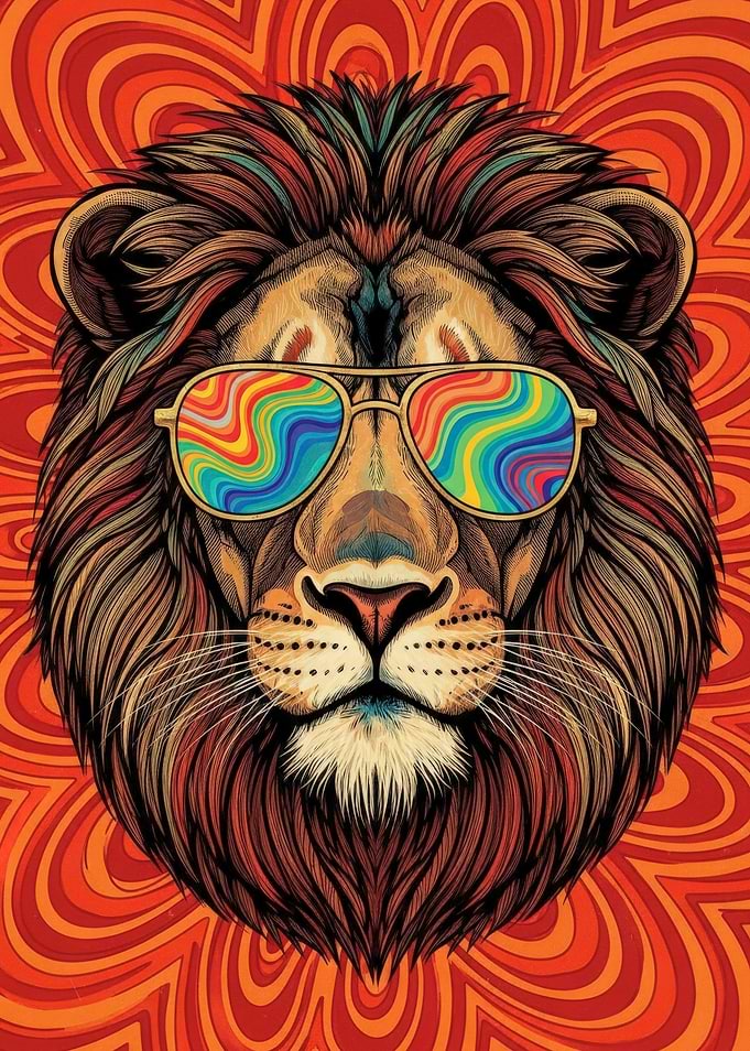 Psychedelic Lion with Rainbow Sunglasses